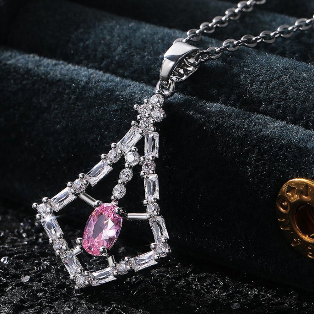 💎 "Unique Design Dainty Pink Oval Hollow Pendant Necklace for Women, INDN8635